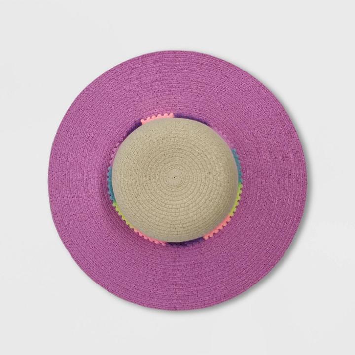 Toddler Girls' Pom Pom Straw Floppy Hat - Cat & Jack