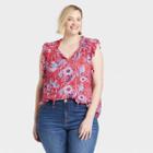 Women's Plus Size Flutter Short Sleeve Top - Knox Rose Red Floral