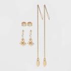 Starburst Charm Hoop And Threader Earring Set 3pc - Wild Fable Gold
