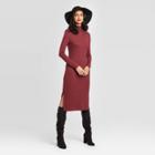 Women's Long Sleeve Mock Turtleneck Rib Knit Midi Dress - A New Day Red