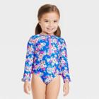 Toddler Girls' Floral One Piece Swimsuit - Cat & Jack Blue