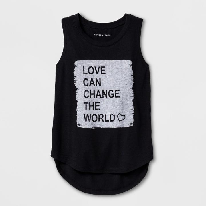 Grayson Social Girls' 'love Can Change The World' Graphic Tank Top - Black