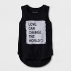 Grayson Social Girls' 'love Can Change The World' Graphic Tank Top - Black