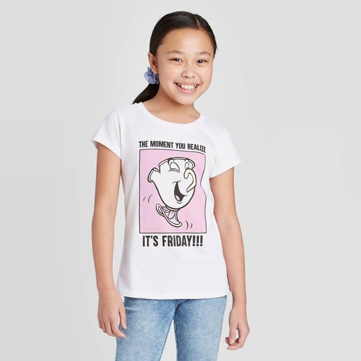 Petitegirls' Short Sleeve Disney Princess It's Friday T-shirt - White