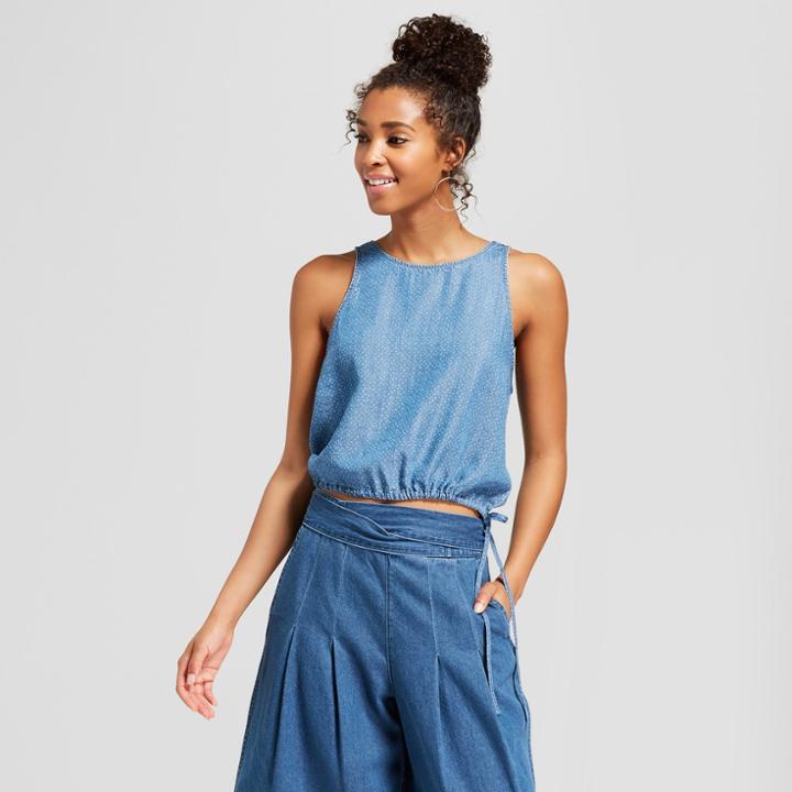 Women's Drawstring Seersucker Tank - Universal Thread Chambray Xl, Size: