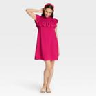 Women's Sleeveless Ruffle Yoke Dress - A New Day Pink