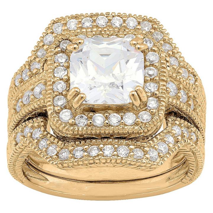 Target 3.94 Ct. T.w. Square-cut 3-piece Bridal Cubic Zirconia Ring Set In 14k Gold Over Silver - (7), Girl's, Yellow