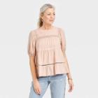 Women's Puff Short Sleeve Lace Inset Blouse - Knox Rose