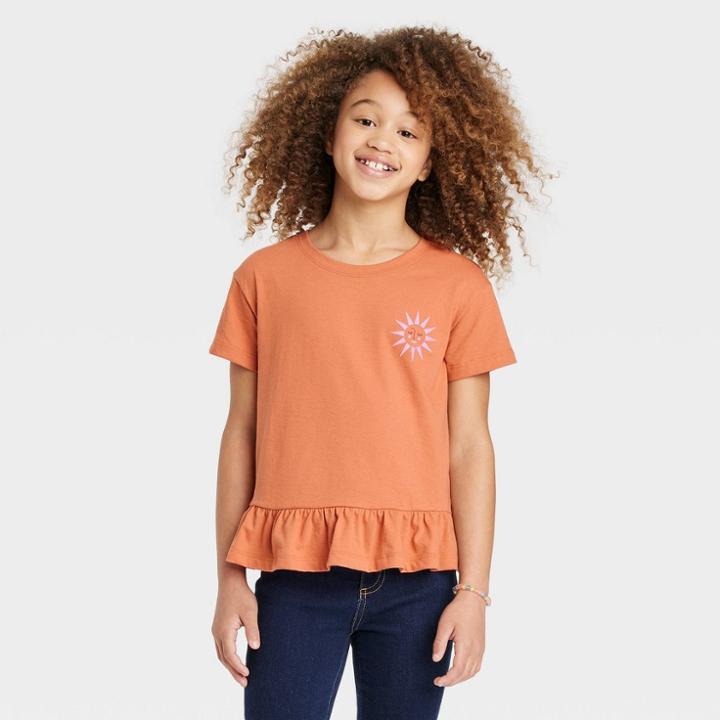 Girls' Short Sleeve Peplum T-shirt - Cat & Jack Orange