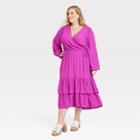 Women's Plus Size Long Sleeve Wrap Dress - Knox Rose Pink