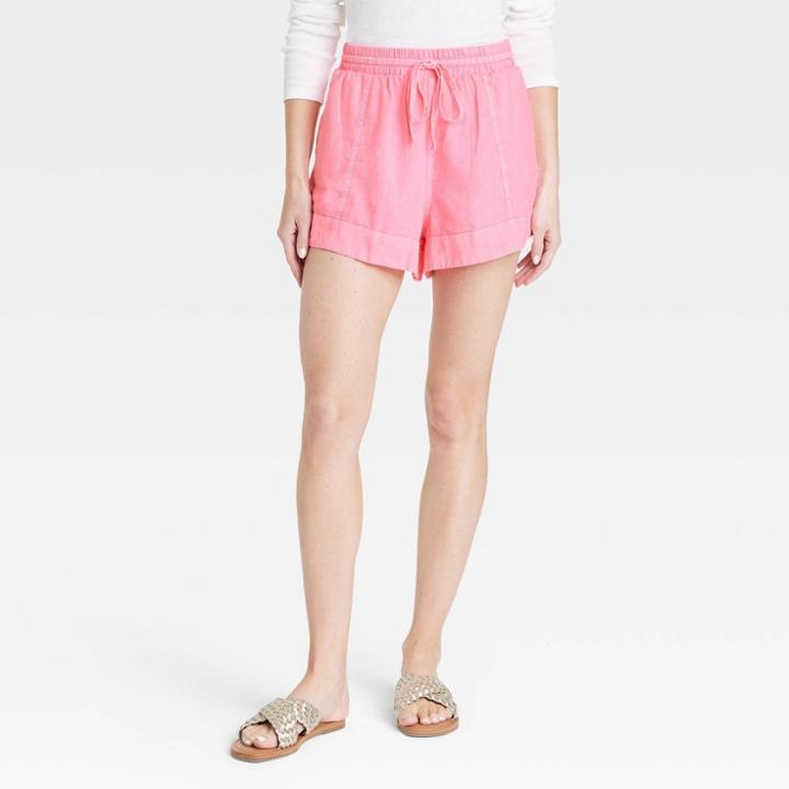 Women's Mid-rise Linen Pull-on Shorts - Universal Thread Pink