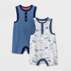Baby Boys' 2pk Henley Romper Set - Cat & Jack Gray Newborn, Boy's, Blue