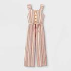 Girls' Ruffle Strap Button-front Short Sleeve Jumpsuit - Art Class Xs, Black/brown/white