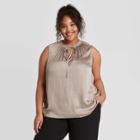 Women's Plus Size Smocked Tank Top - A New Day Brown