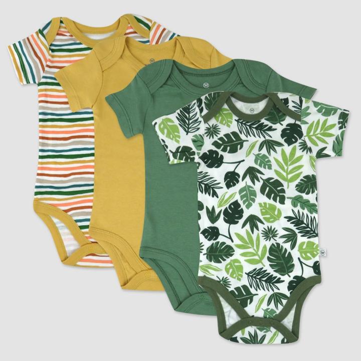 Honest Baby 4pk Organic Cotton Jungle Leaves Short Sleeve Bodysuit