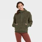 Women's Cozy 1/2 Zip Hooded Pullover Sweatshirt - All In Motion Olive Green