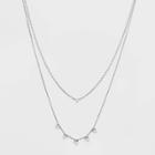 Silver Plated Cubic Zirconia And Curb Faux Duo Chain Necklace - A New Day