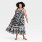 Women's Plus Size Floral Print Smocked Tiered Tank Dress - Universal Thread Black