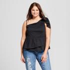 Women's Plus Size One Shoulder Peplum Blouse - Who What Wear Black