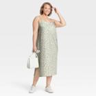 Women's Plus Size Apron Slip Dress - A New Day Light Green Floral Print