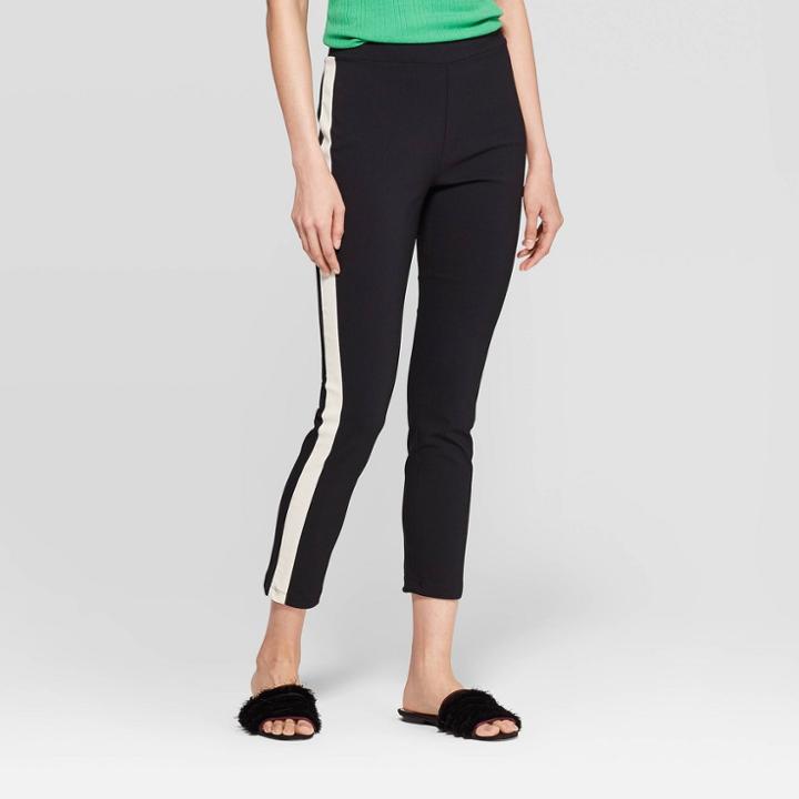Women's Mid-rise Color Blocked Skinny Ankle Length Pull-on Pants - Who What Wear Black