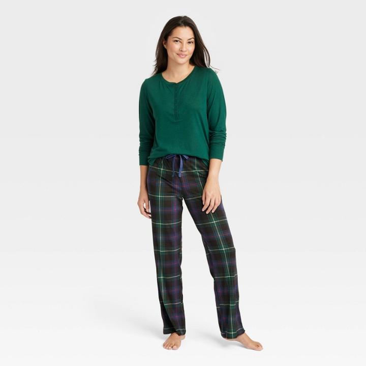 Women's Henley Top And Pants Pajama Set - Stars Above Navy Blue