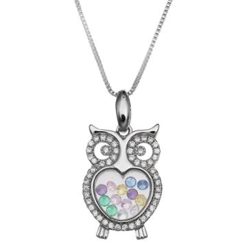 Treasure Lockets Cubic Zirconia Owl Floating Locket In Sterling Silver (18), Women's