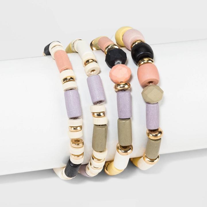 Mixed Wood Beaded Stretch Bracelet Set - A New Day ,