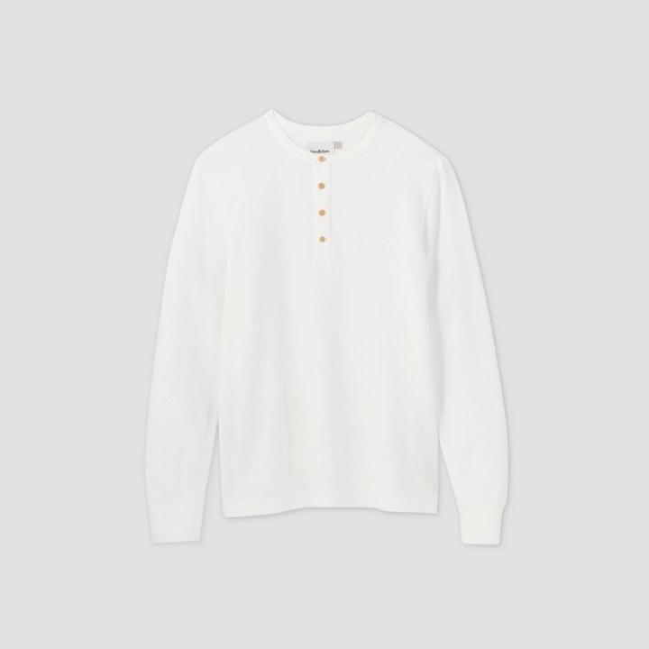 Men's Standard Fit Textured Long Sleeve Henley T-shirt - Goodfellow & Co White Feather