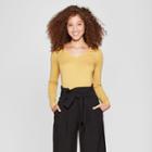 Women's Long Sleeve V-neck T-shirt - A New Day Yellow Heather