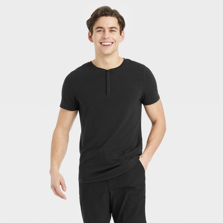 Men's Supima Cotton Henley T-shirt - All In Motion Black