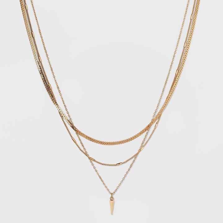 Herringbone Point Charm Multi-strand Chain Necklace - A New Day Gold