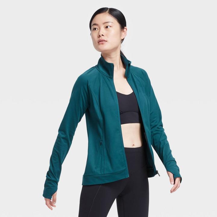 Women's Zip Front Jacket - All In Motion Teal Xs, Women's, Blue