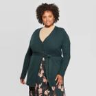 Women's Plus Size Belted Button Front Cardigan - A New Day Green X, Women's