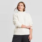 Women's Plus Size Cable Turtleneck Pullover Sweater - A New Day Cream