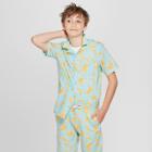 Boys' Banana Print Woven Short Sleeve Button-down Shirt - Art Class Blue