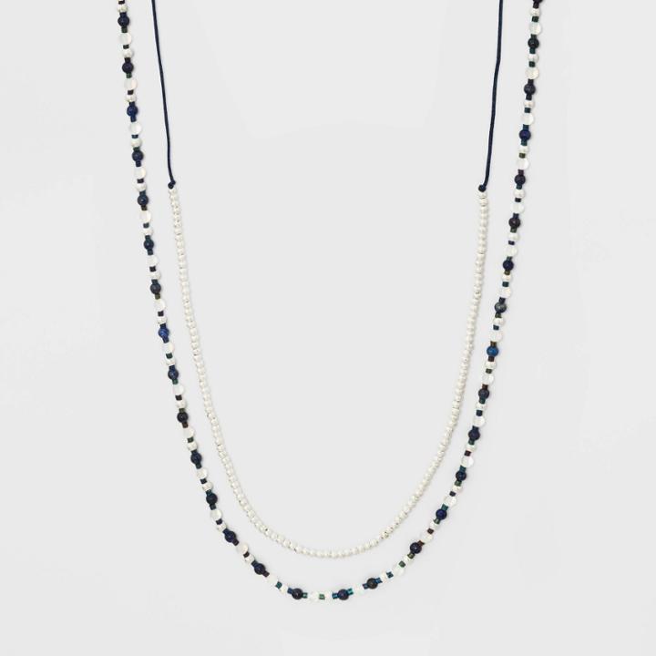 Brass Semi Blue Lapis Moonstone Necklace - Universal Thread Silver,