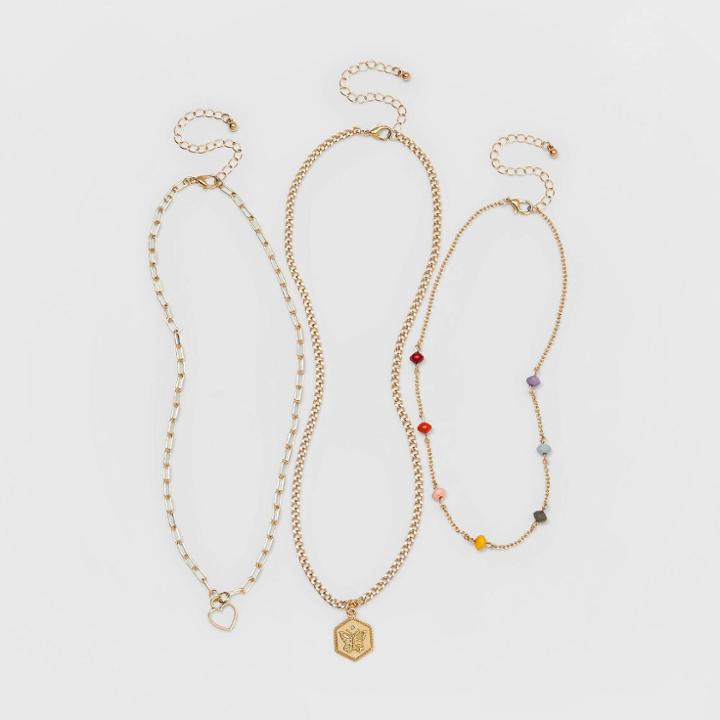 Girls' 3pk Butterfly & Heart Necklace Set - Art Class , One Color