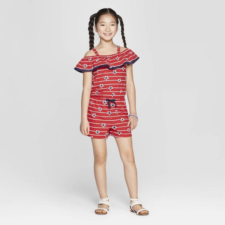 Girls' Star Print Knit Romper - Cat & Jack Red