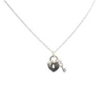 Zirconite Heart Lock And Key Charms Pendant Necklace Silver