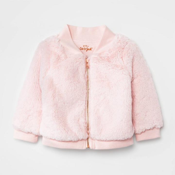 Baby Girls' Fur Bomber Jacket - Cat & Jack Pink Newborn