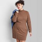 Women's Plus Size Long Sleeve Seamed Knit Bodycon Dress - Wild Fable Brown