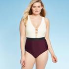 Women's Elastic Trim Blocked Medium Coverage One Piece Swimsuit - Kona Sol Atlantic Burgundy S, Women's, Size: