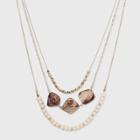 Multi Row Necklace With Wooden Beads And Dyed Shell - A New Day Gold