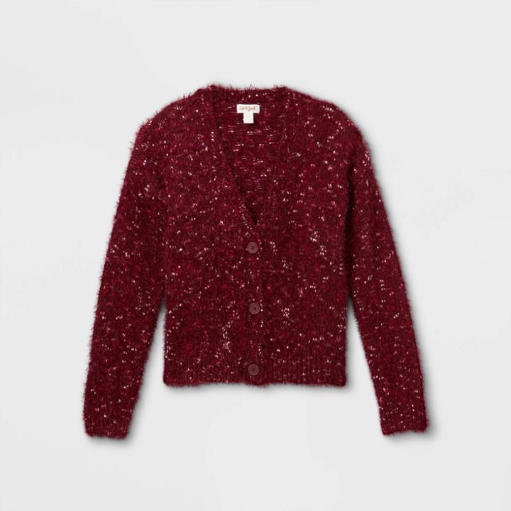 Girls' Short Button Cardigan - Cat & Jack Burgundy