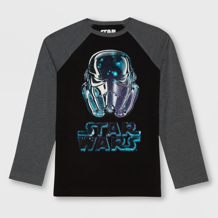 Boys' Star Wars Stormtrooper Raglan Long Sleeve Graphic T-shirt - Black