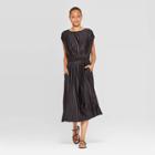Target Women's Short Sleeve Boat Neck Pleated Cinched Waist Dress - Prologue Black