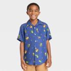 Boys' Short Sleeve Beetle Printed Button-down Resort Shirt - Cat & Jack Blue