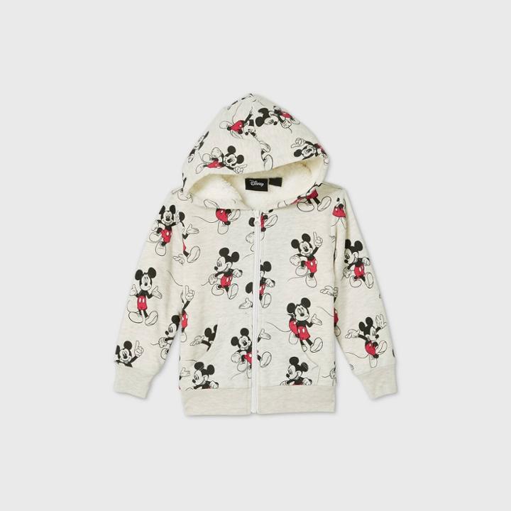 Disney Toddler Boys' Mickey Mouse Sherpa Lined Zip-up Sweatshirt - Beige