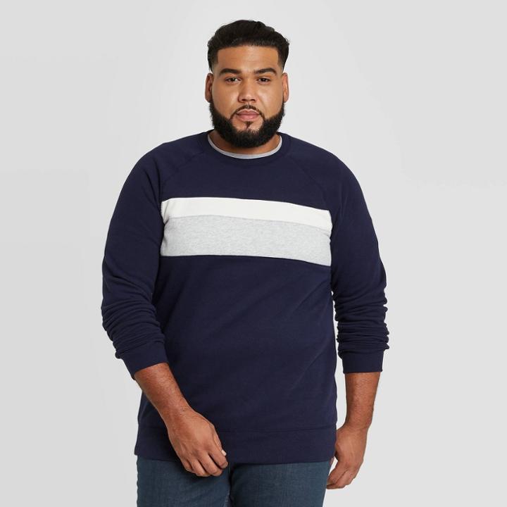 Men's Tall Regular Fit Fleece Crew Sweatshirt - Goodfellow & Co Xavier Navy